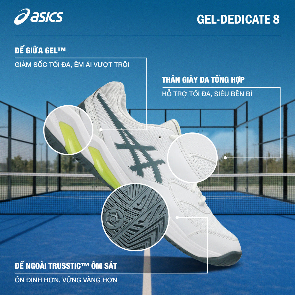 Giày Tennis Nam Asics Gel-Dedicate 8 - Trắng - Supersports Vietnam