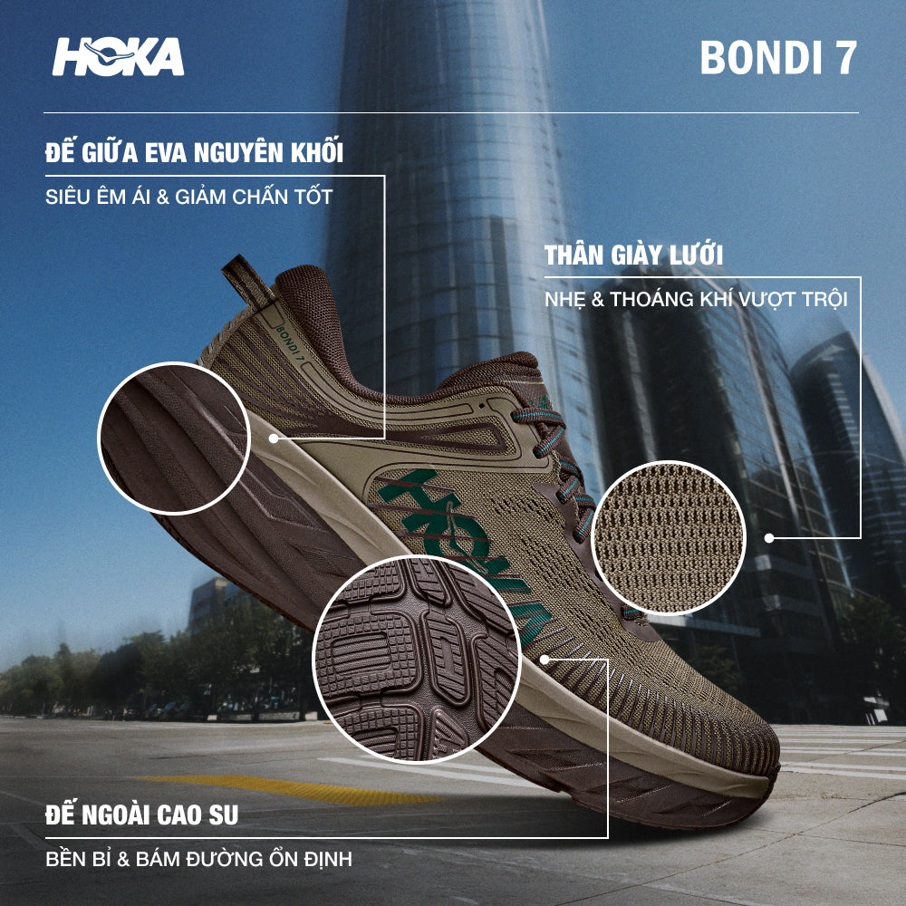 Giày Sneaker Nam HOKA Bondi 7 - Xanh Quân Đội - Supersports Vietnam