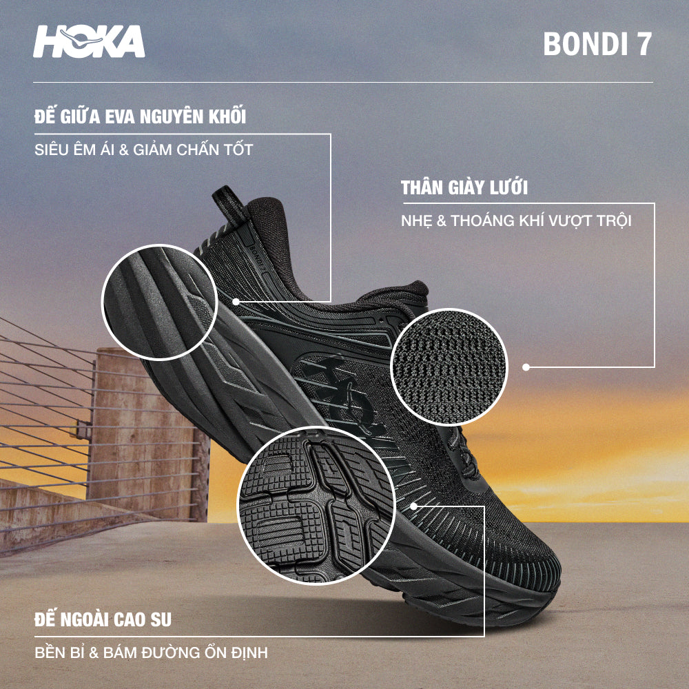 Giày Sneaker Nam HOKA Bondi 7 - Đen - Supersports Vietnam