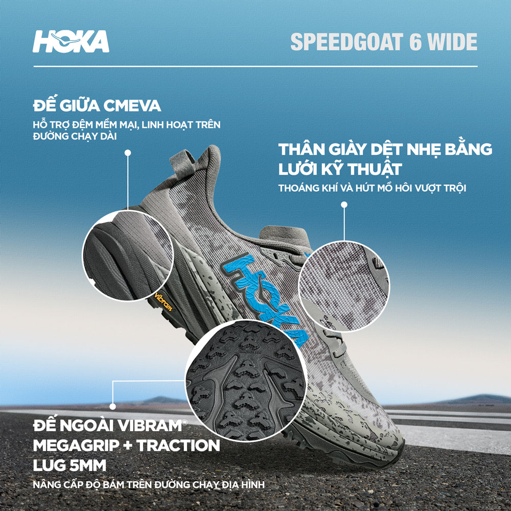 Giày Chạy Bộ Nam Hoka Speedgoat 6 Wide - Xám