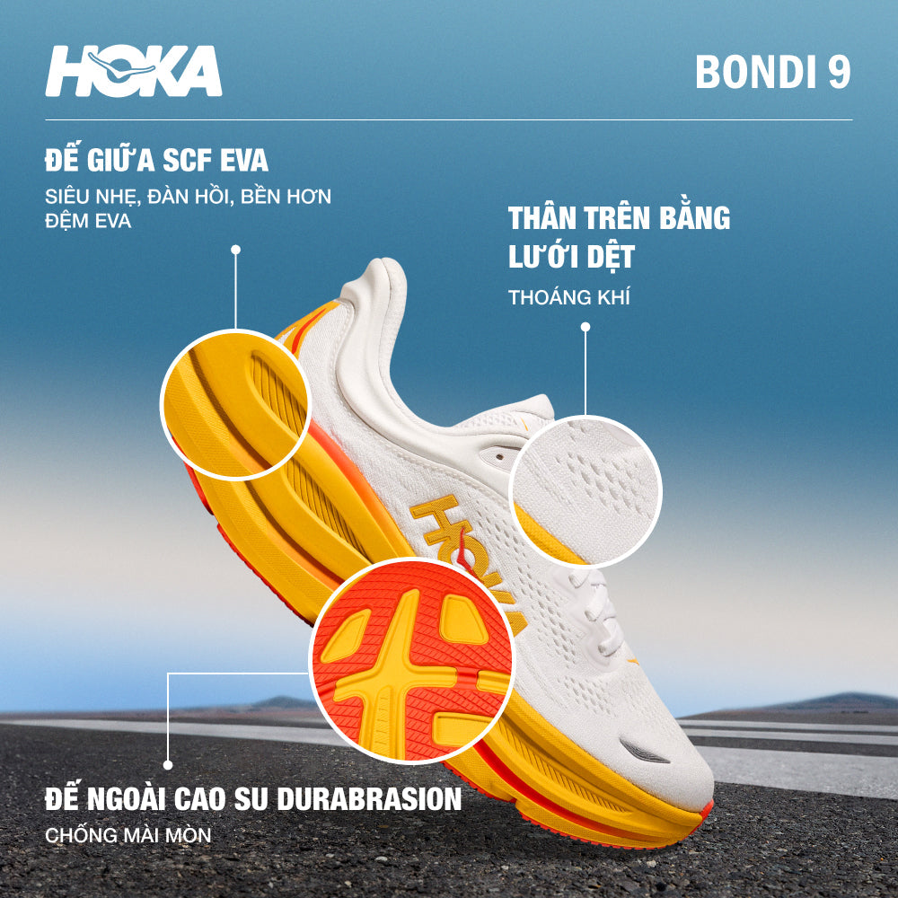 Giày Chạy Bộ Nam HOKA Bondi 9 - Trắng - Supersports Vietnam