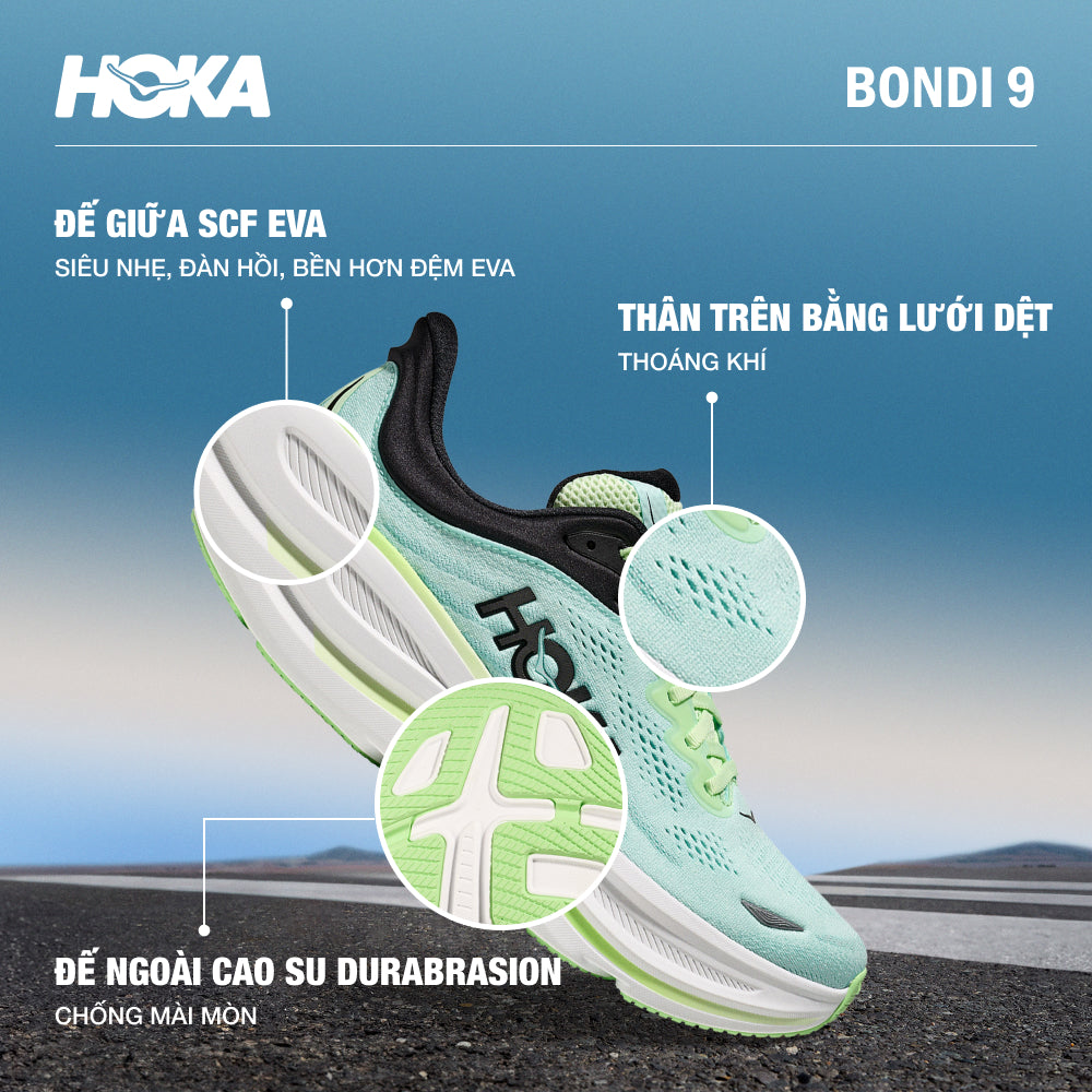 Giày Chạy Bộ Nam HOKA Bondi 9 - Xanh Mint - Supersports Vietnam