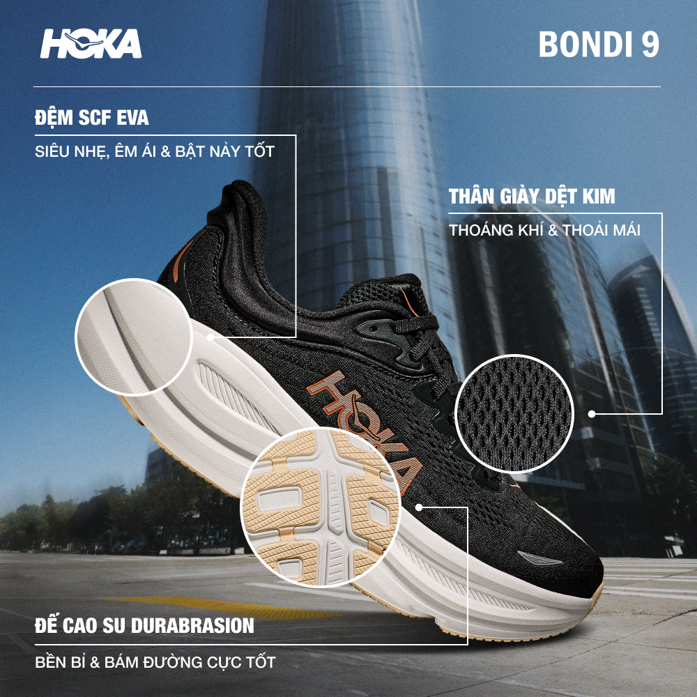 Giày Chạy Bộ Nữ HOKA Bondi 9 - Đen - Supersports Vietnam