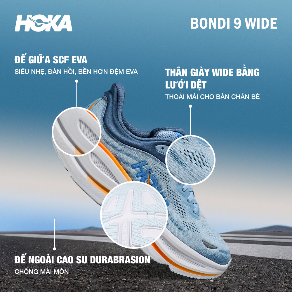 Men's Hoka Bondi 9 Wide Running Shoes - Blue