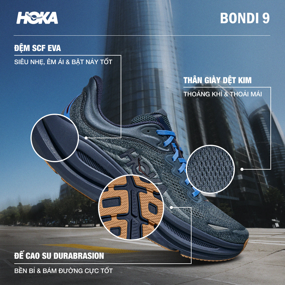 Giày Chạy Bộ Nam HOKA Bondi 9 Wide - Xanh Navy - Supersports Vietnam