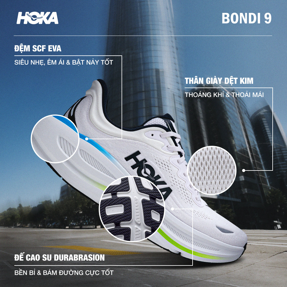 Giày Chạy Bộ Nữ HOKA Bondi 9 Wide - Trắng - Supersports Vietnam