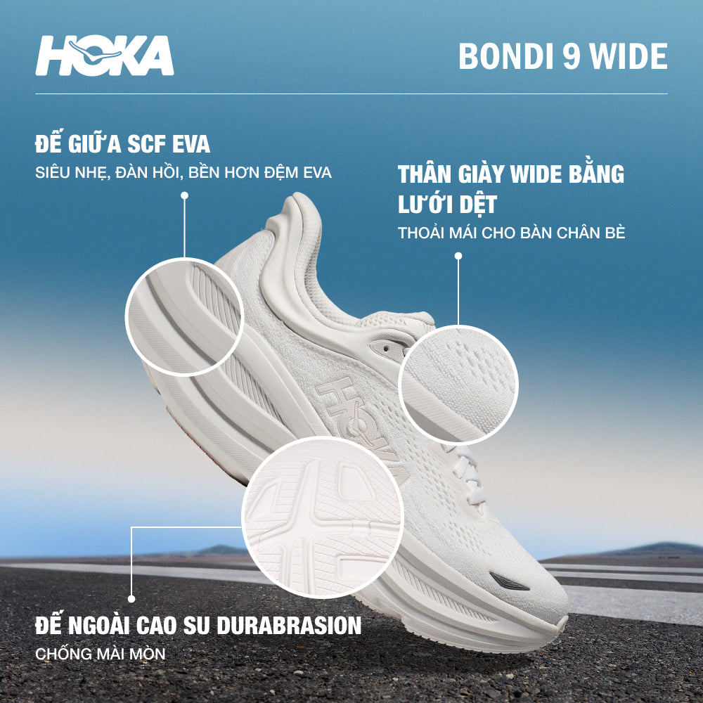 Giày Chạy Bộ Nữ HOKA Bondi 9 Wide - Trắng - Supersports Vietnam
