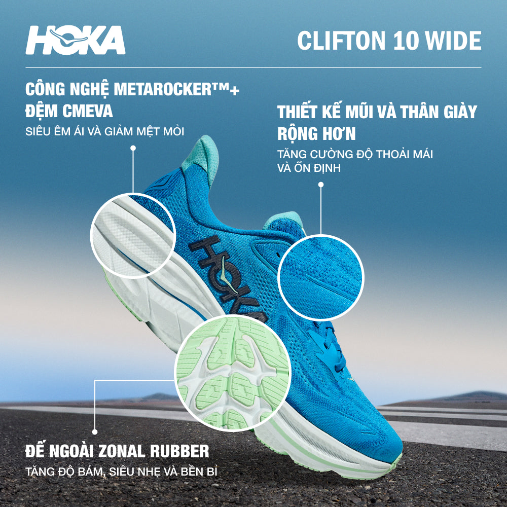 Giày Chạy Bộ Nam HOKA Clifton 10 Wide - Xanh Dương - Supersports Vietnam