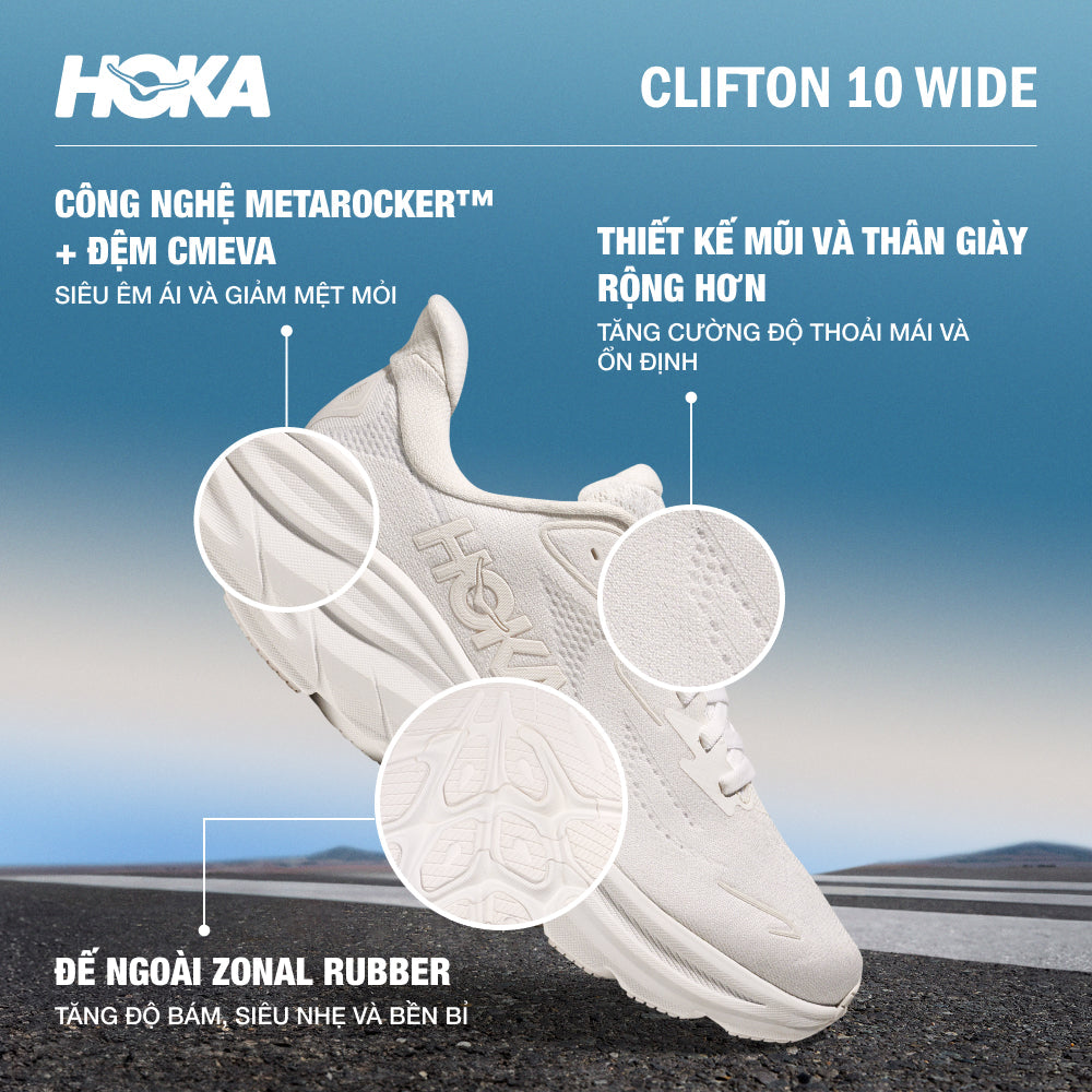 Giày Chạy Bộ Nữ HOKA Clifton 10 Wide - Trắng - Supersports Vietnam