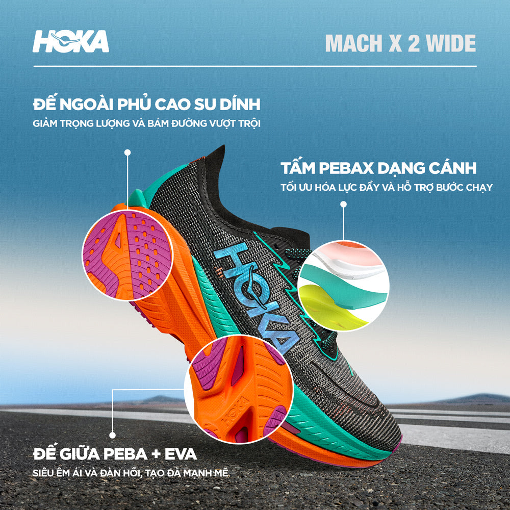 Giày Chạy Bộ Nam HOKA Mach X 2 Wide - Đen - Supersports Vietnam
