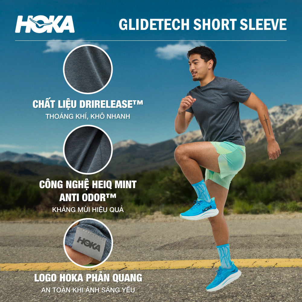 Áo Thun Tay Ngắn Nam HOKA Glidetech - Xám - Supersports Vietnam