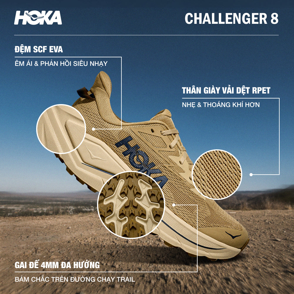 Giày Chạy Trail Nam HOKA Challenger 8 Wide - Nâu - Supersports Vietnam