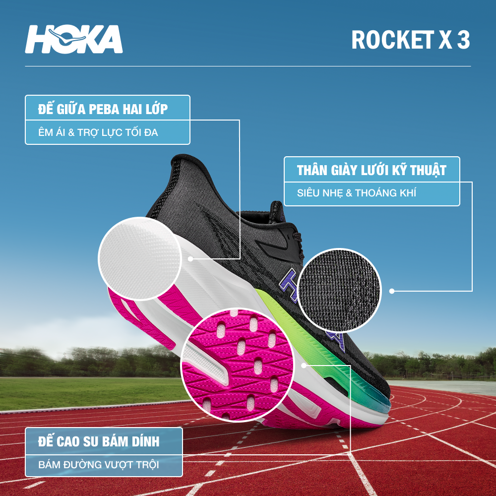 Giày Chạy Bộ Unisex HOKA Rocket X 3 - Đen - Supersports Vietnam