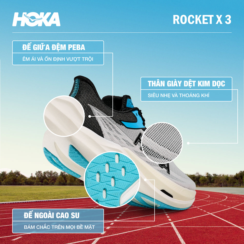 Giày Chạy Bộ Unisex HOKA Rocket X 3 - Xám - Supersports Vietnam