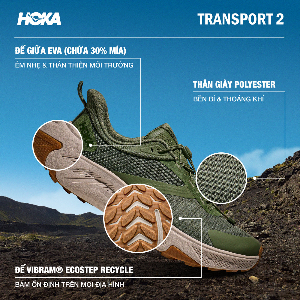 Giày Chạy Trail Nam HOKA Transport 2 - Xanh Lá - Supersports Vietnam