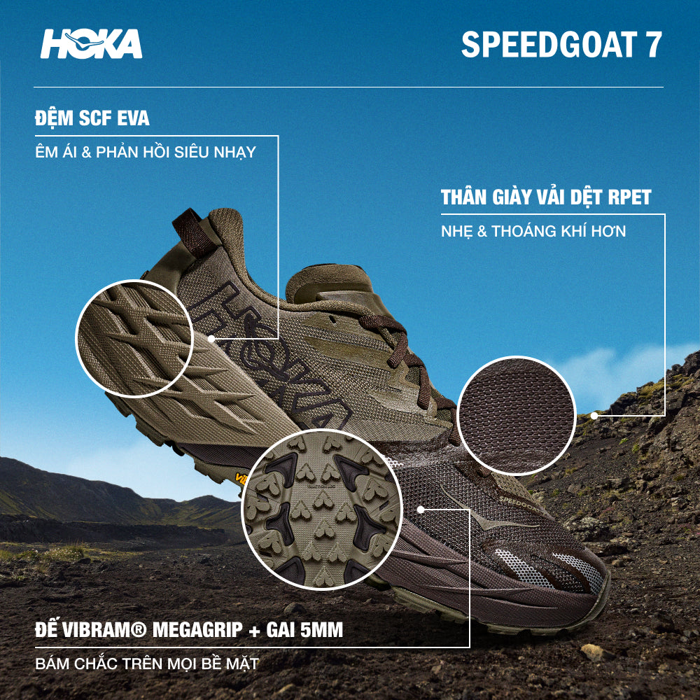 Giày Chạy Trail Nam HOKA Speedgoat 7 Wide - Xanh Quân Đội - Supersports Vietnam