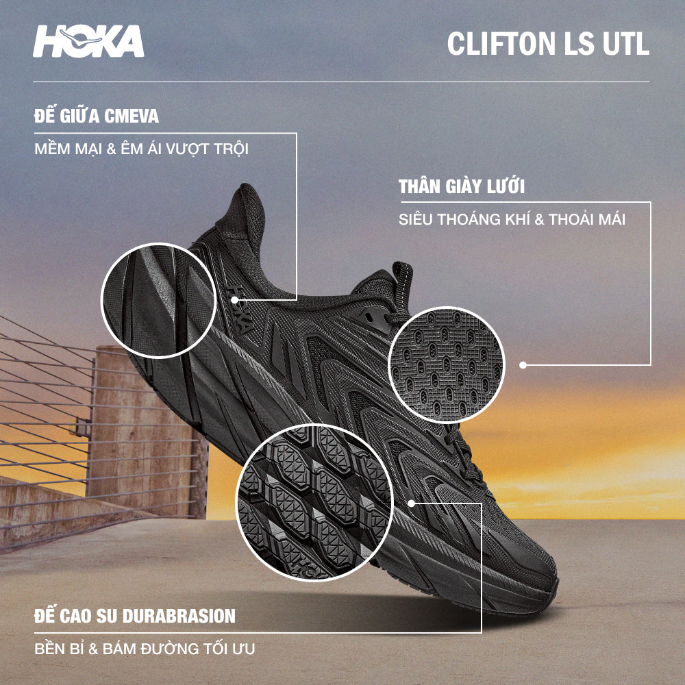 Men's HOKA Clifton LS UTL Sneakers - Black