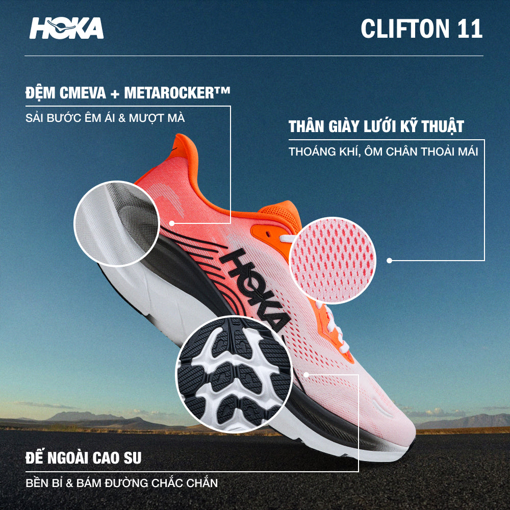 Giày Chạy Bộ Nam HOKA Clifton 11 Wide - Cam - Supersports Vietnam