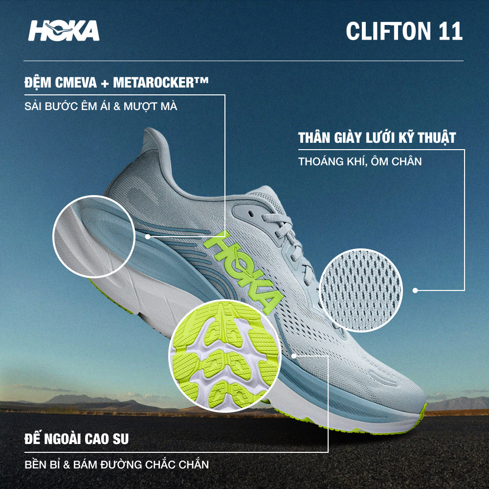 Giày Chạy Bộ Nam HOKA Clifton 11 Wide - Xanh Dương - Supersports Vietnam