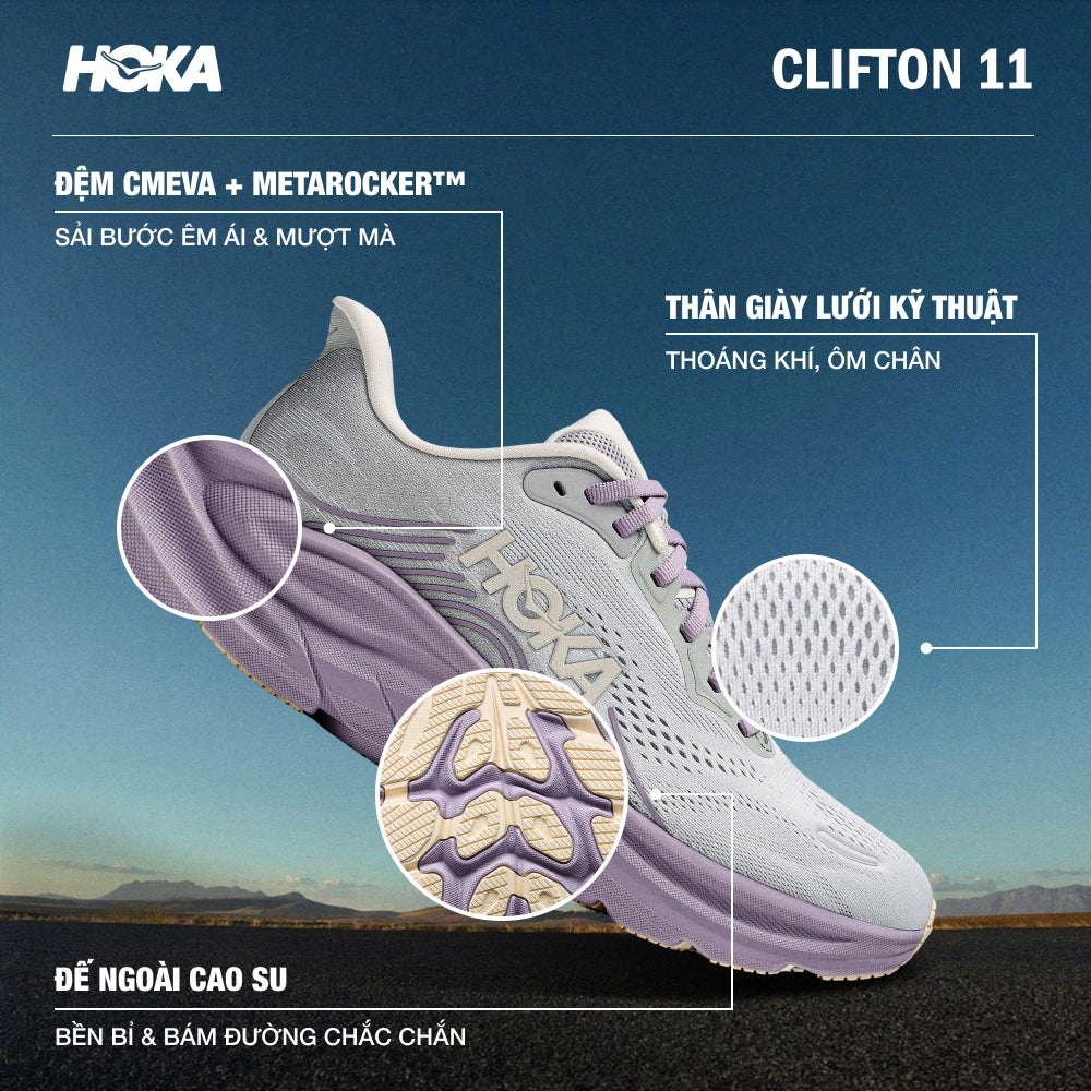 Giày Chạy Bộ Nữ HOKA Clifton 11 Wide - Tím - Supersports Vietnam