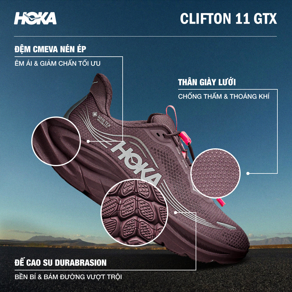 Giày Chạy Bộ Nữ HOKA Clifton 11 Gtx Wide - Nâu - Supersports Vietnam