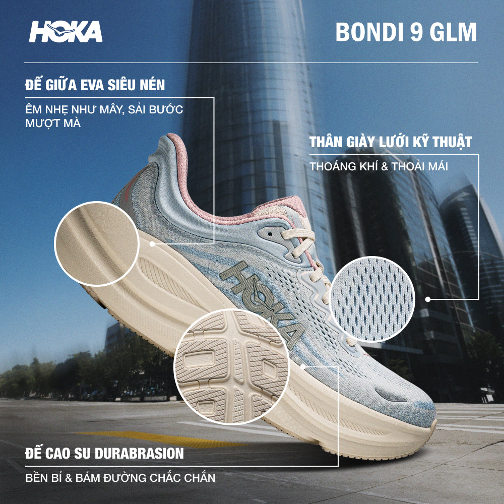 Giày Chạy Bộ Nữ HOKA Bondi 9 Glm Wide - Xanh Dương - Supersports Vietnam