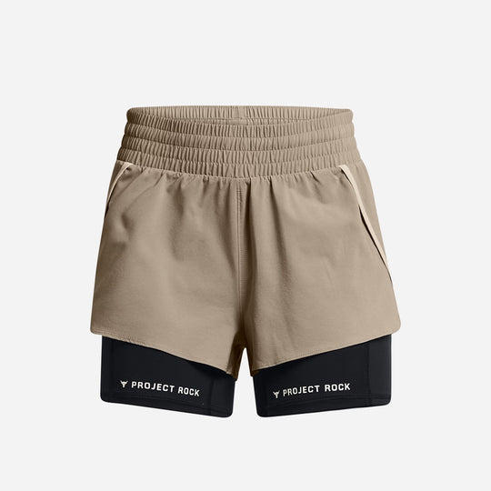 Women's Under Armour Project Rock Flex 2In1 Shorts - Brown