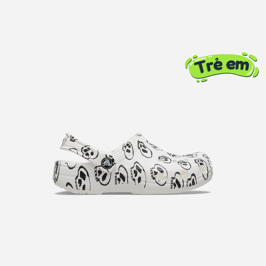 Giày Clog Trẻ Em Crocs Classic Skull Print - Trắng