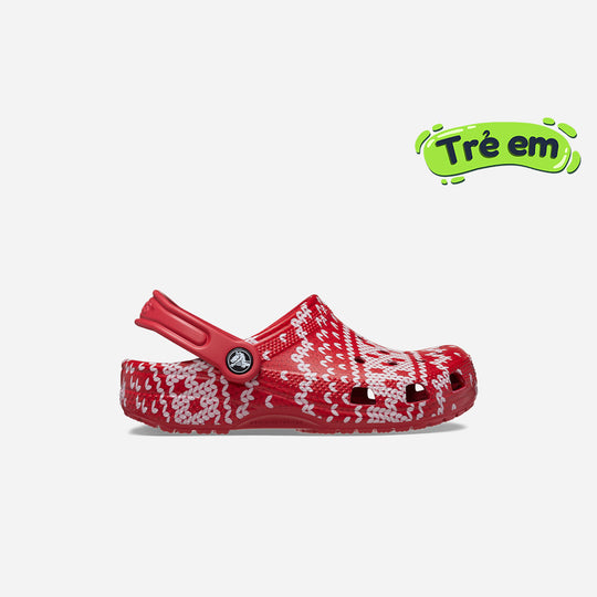 Giày Clog Trẻ Em Crocs Classic Holiday Sweater - Đỏ