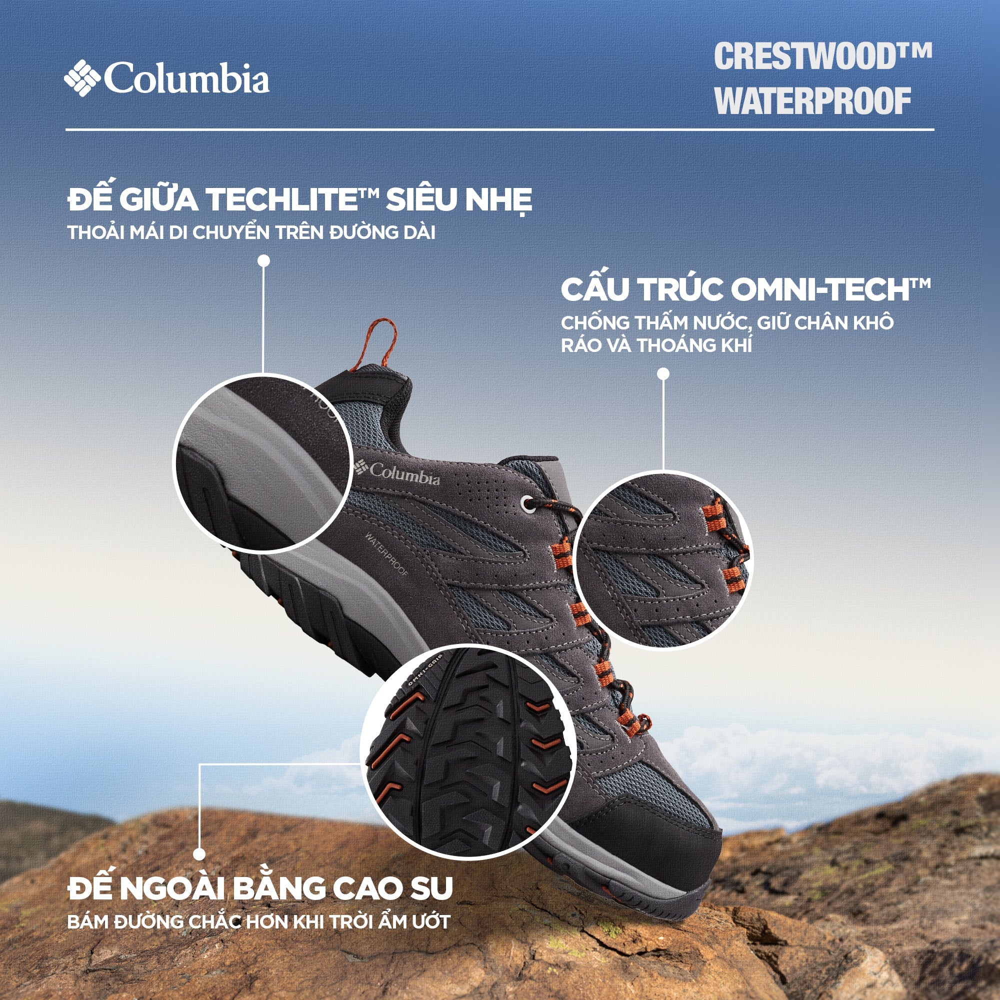 Giày Thể Thao Đa Năng Nam Columbia Crestwood™ Waterproof - Xám - Supersports Vietnam
