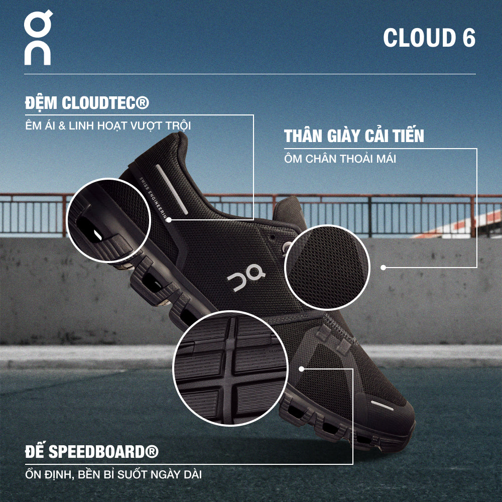 Giày Sneaker Nam On Running Cloud 6 - Đen - Supersports Vietnam