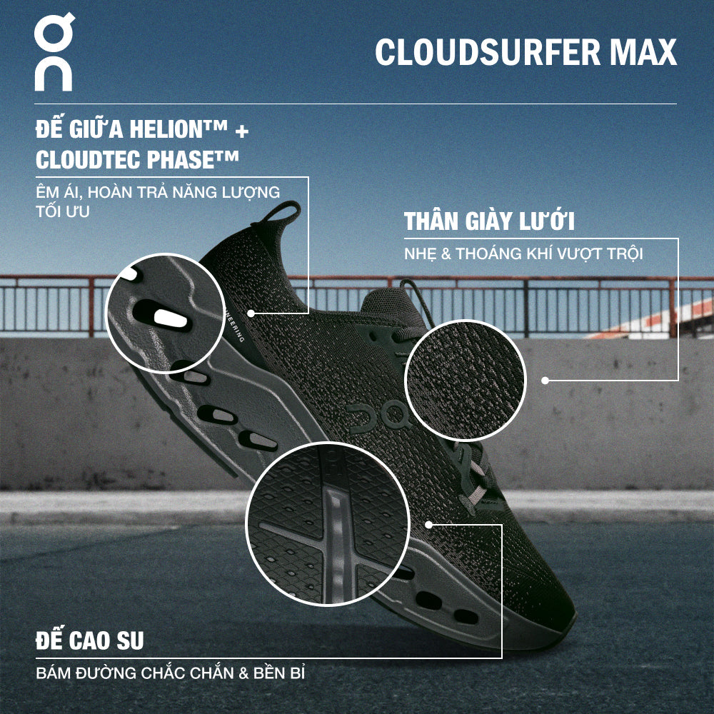 Giày Chạy Bộ Nam On Running Cloudsurfer Max - Đen - Supersports Vietnam