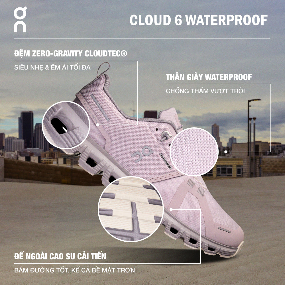Giày Sneaker Nữ On Running Cloud 6 Waterproof - Hồng - Supersports Vietnam