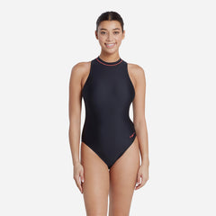 Women's Zoggs Cable Zipped Hi Neck One Piece - Black