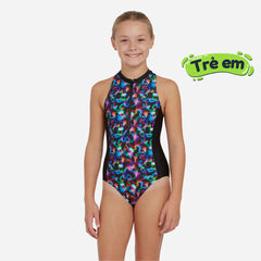 Girls' Zoggs Zip One Piece - Black