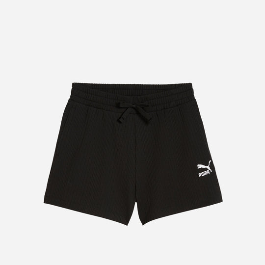 Women's Puma Classics Ribbed A-Line Shorts - Black