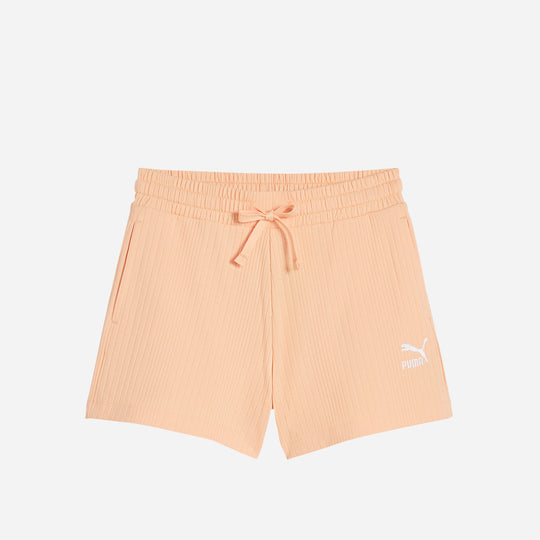 Women's Puma Classics Ribbed A-Line Shorts - Orange