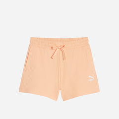 Women's Puma Classics Ribbed A-Line Shorts - Orange