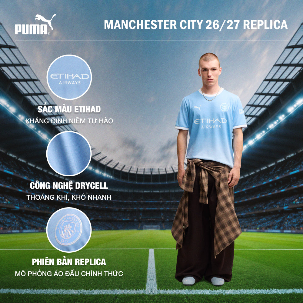 Áo Đá Bóng Nam Puma Sân Nhà Manchester City 26/27 Replica - Xanh Dương - Supersports Vietnam