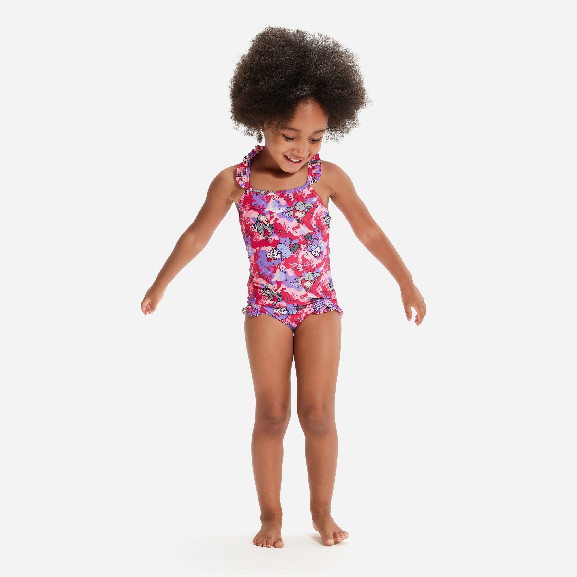 Đồ Bơi Một Mảnh Bé Gái Speedo Learn To Swim Digital Frill Thinstrap - Hồng - Supersports Vietnam