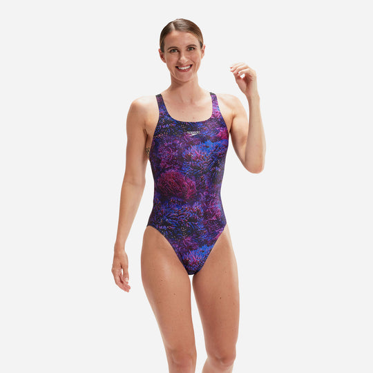 Women's Speedo Allover Digital Leaderback Swimsuit - Purple