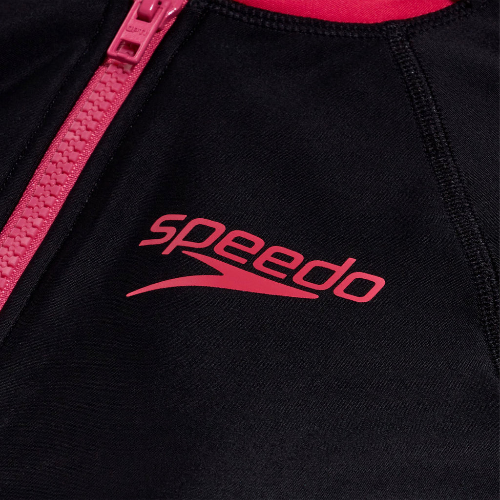 Bộ Đồ Bơi Nữ Speedo Zip Front Short Sleeve Ksut Black/Pink - Supersports Vietnam