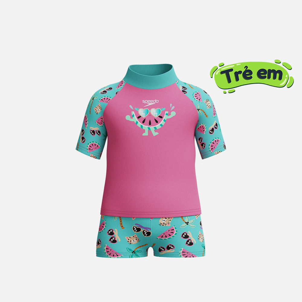 Đồ Bơi Hai Mảnh Bé Gái Speedo Digital Short Sleeve - Hồng - Supersports Vietnam