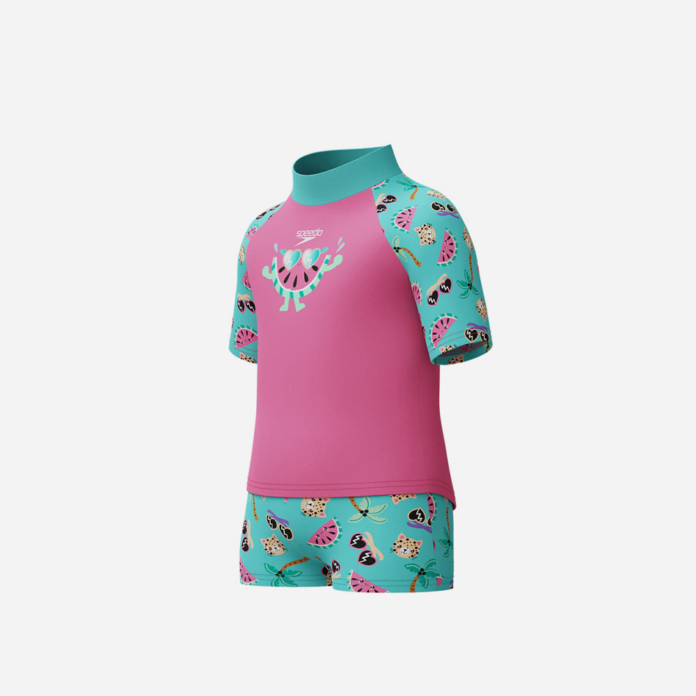 Đồ Bơi Hai Mảnh Bé Gái Speedo Digital Short Sleeve - Hồng - Supersports Vietnam