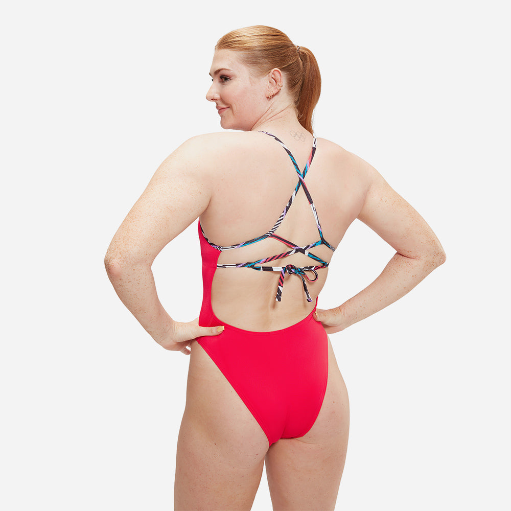 Đồ Bơi Một Mảnh Nữ Speedo Solid Lattice Tie Back - Đỏ - Supersports Vietnam