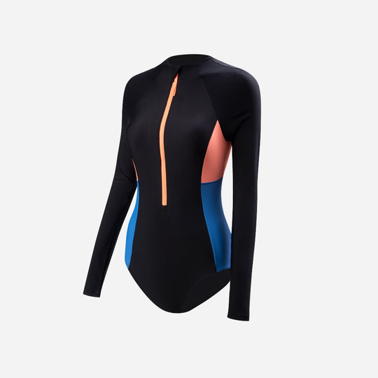 Women's Speedo Zip Colour Block One Piece Swimsuit - Black