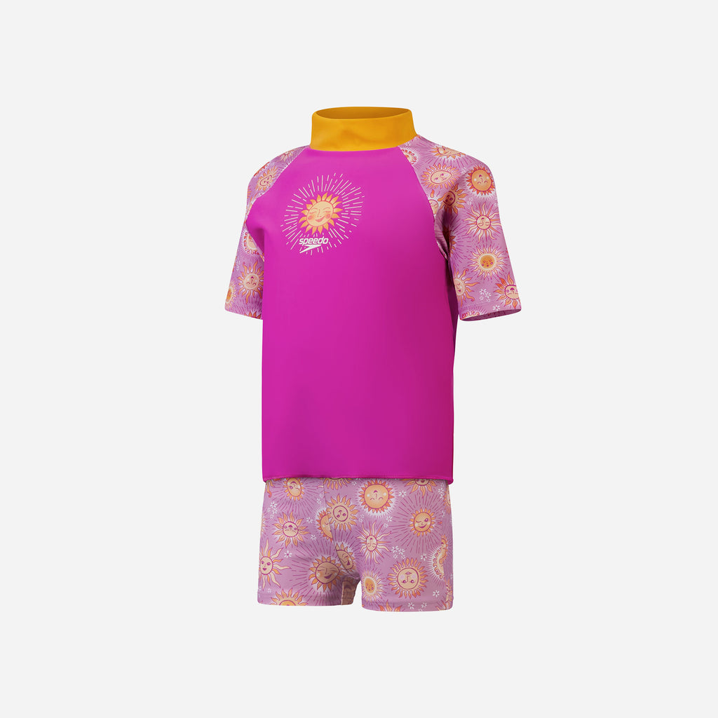 Bộ Đồ Bơi Chống Nắng Bé Gái Speedo Digital Printed Short Sleeve Set Purple/Yellow - Supersports Vietnam
