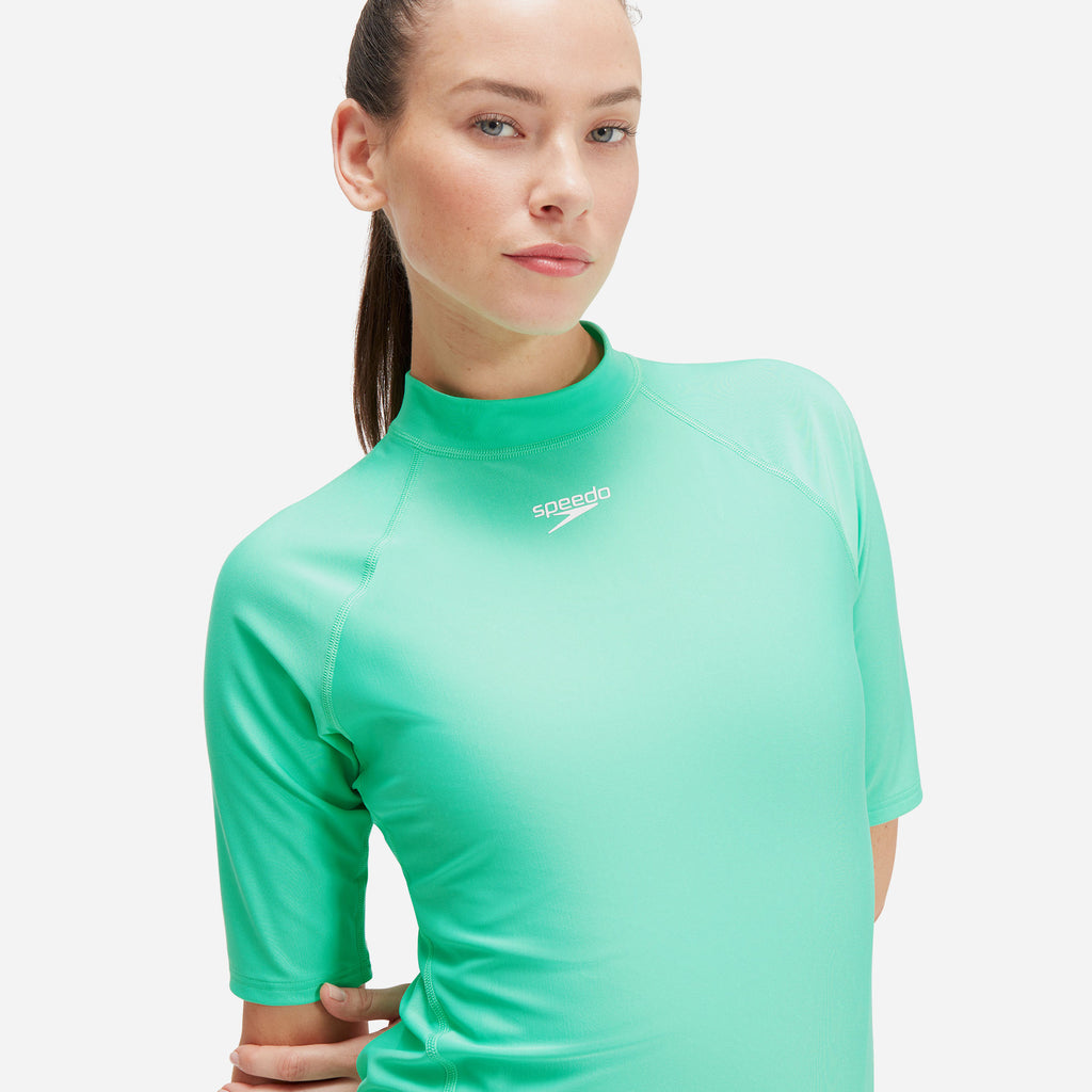 Áo Bơi Chống Nắng Nữ Speedo Essentials Short Sleeve Top Green - Supersports Vietnam