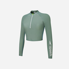 Women's Speedo Sun Protection Zip Crop Rashguard - Green