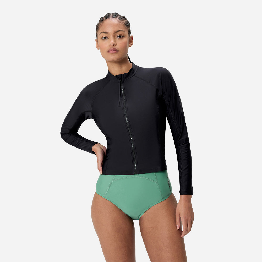 Áo Bơi Chống Nắng Nữ Speedo Long Sleeve Solid Zip - Đen - Supersports Vietnam